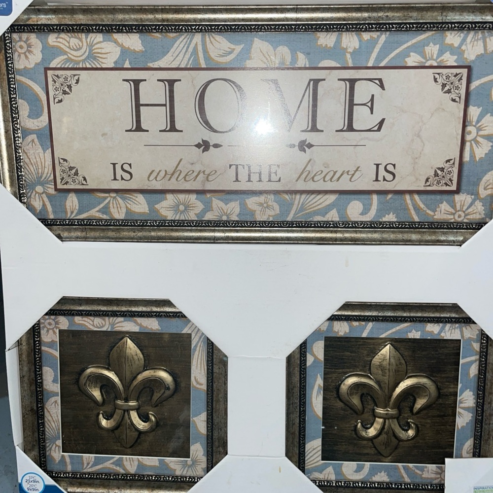 Decorative Wall Art with Blue and Gold Accents